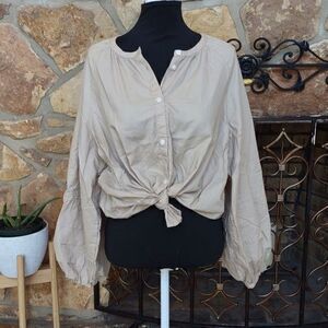 Levi's Cotton Mandarin Collar Bishop Sleeve Khaki Button Up Sz 2X‎ New